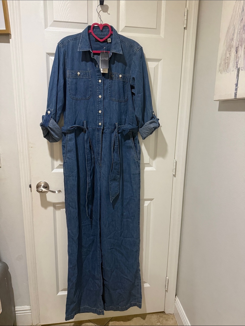 Ralph Lauren Indigo Denim Maxi Shirt jumpsuit with Waist Tie